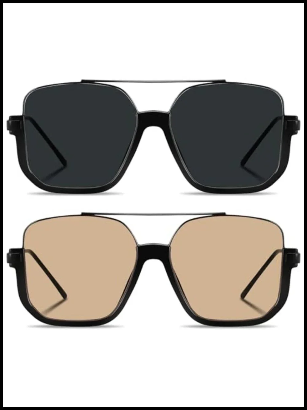 Square Aviator Sunglasses Semi-Rimless Double Bridge UV400 Protection Adult